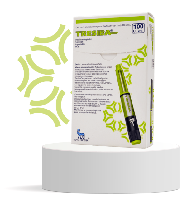 Tresiba Flextouch 100 UI/ml pluma. Caja con  5 x 3 ml